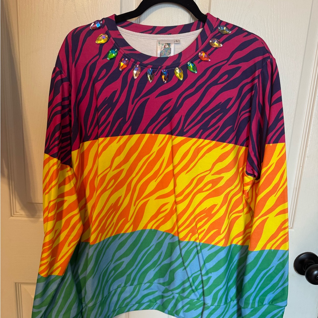 Queen Of Sparkles Multicolor Zebra Print Sweatshirt